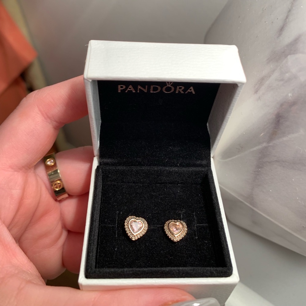 Pandora Rose Gold Sparkling Pink Heart Earrings
